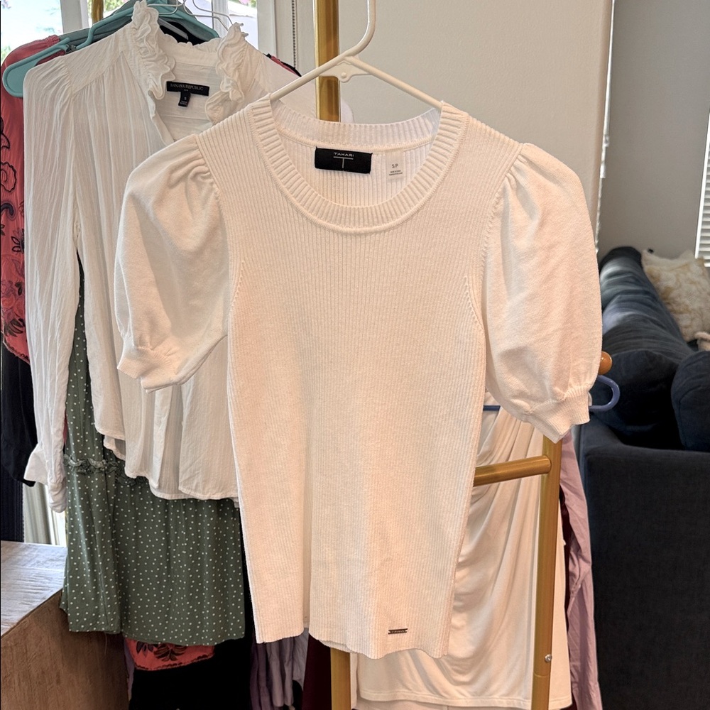 Tahari White Puff Sleeve Blouse